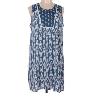 Monteau Blue and White Ikat Diamond Sleeveless Shift Dress Size Medium